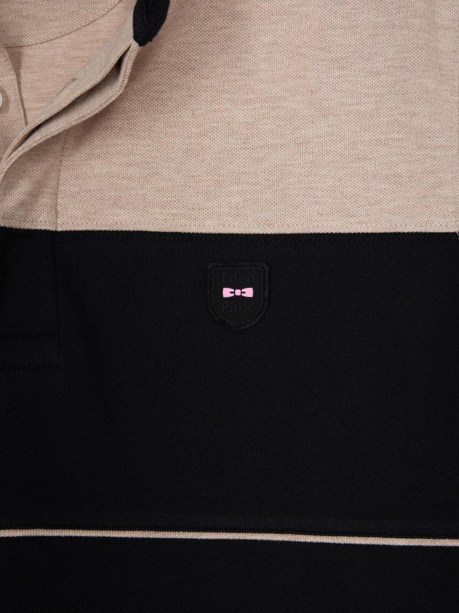 Polo slim bicolore en piqué de coton stretch noir homme - Eden Park