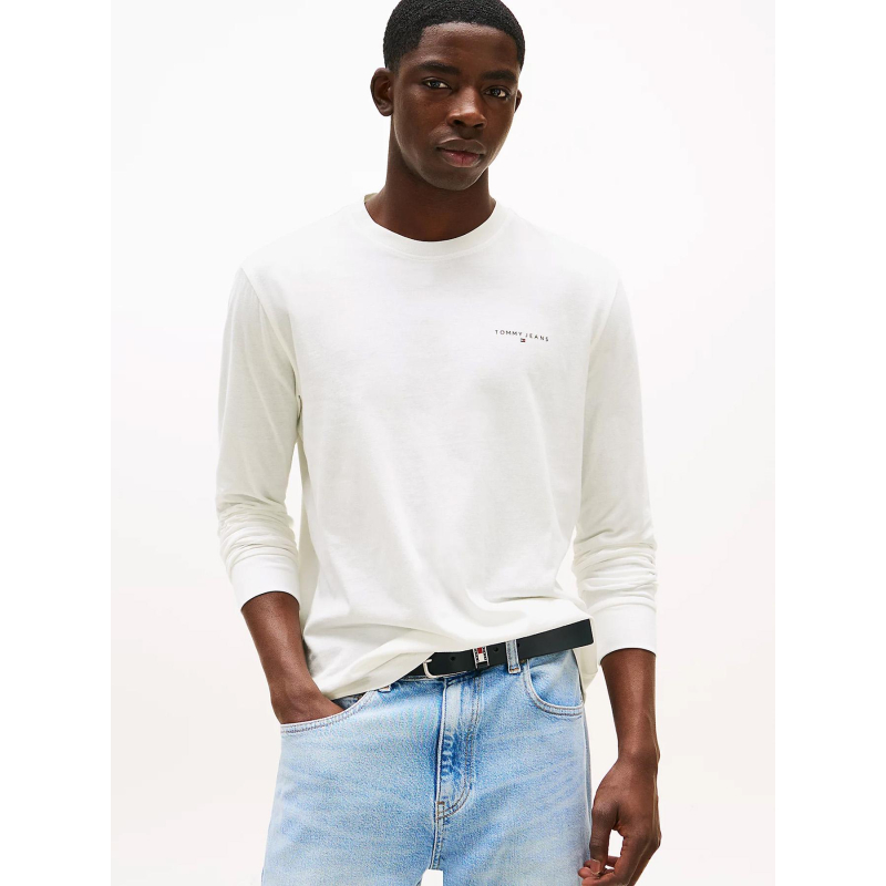 T-shirt à manches longues et logo linéaire blanc homme - Tommy Jeans