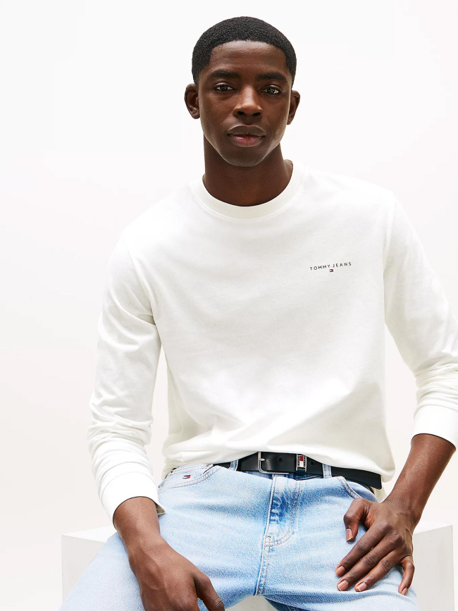 T-shirt à manches longues et logo linéaire blanc homme - Tommy Jeans
