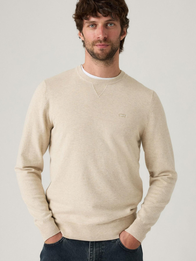 Pull fin uni logo beige homme - Levi's