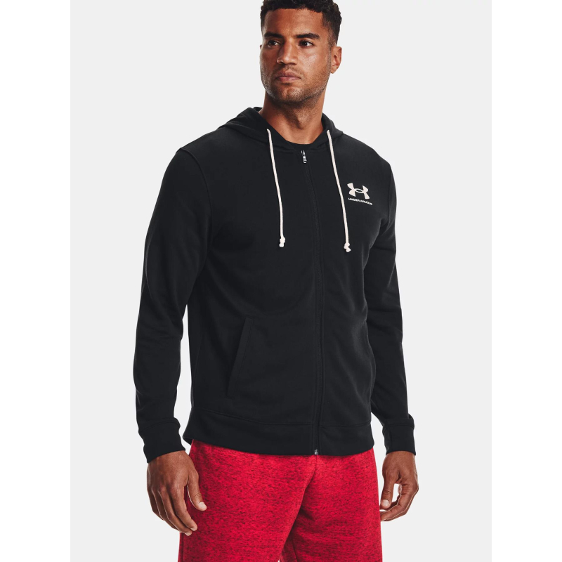 Sweat à capuche zippé rival terry noir homme - Under Armour