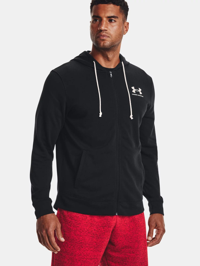 Sweat à capuche zippé rival terry noir homme - Under Armour