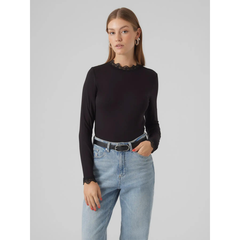 Top à manches longues et col dentelle vmrosa noir femme - Vero Moda