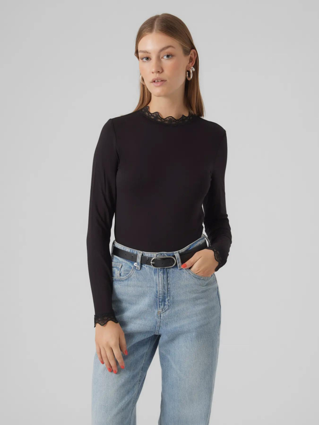 Top à manches longues et col dentelle vmrosa noir femme - Vero Moda