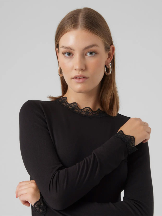 Top à manches longues et col dentelle vmrosa noir femme - Vero Moda