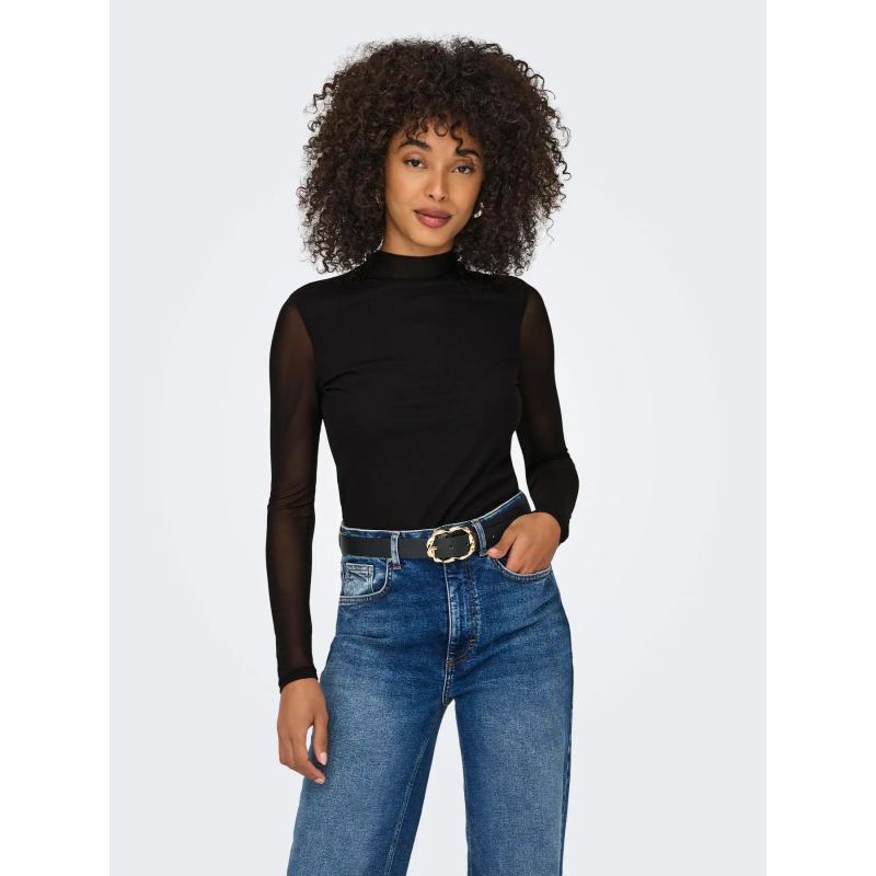 Top à manches longues et col en mesh onlerica noir femme - Only