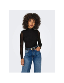 Top à manches longues et col en mesh onlerica noir femme - Only