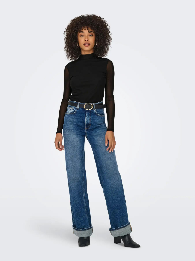 Top à manches longues et col en mesh onlerica noir femme - Only