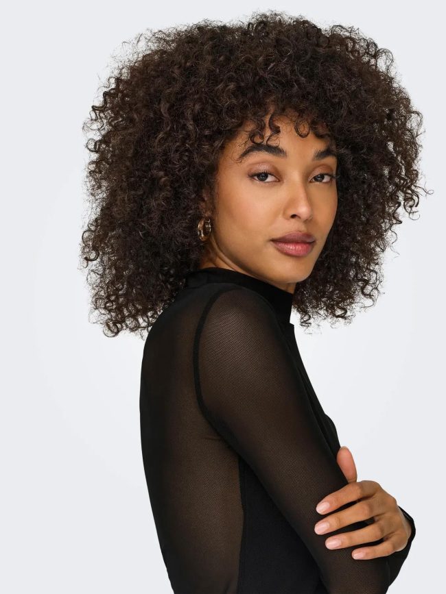 Top à manches longues et col en mesh onlerica noir femme - Only