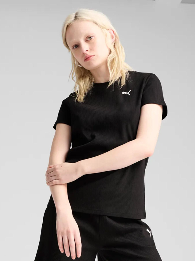 T-shirt à manches courtes côtelé ess elevated noir femme - Puma