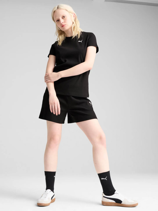 T-shirt à manches courtes côtelé ess elevated noir femme - Puma