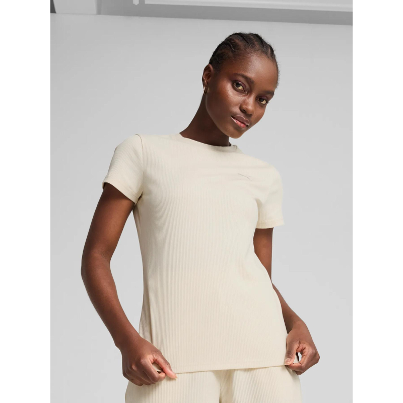 T-shirt à manches courtes côtelé ess elevated beige femme - Puma