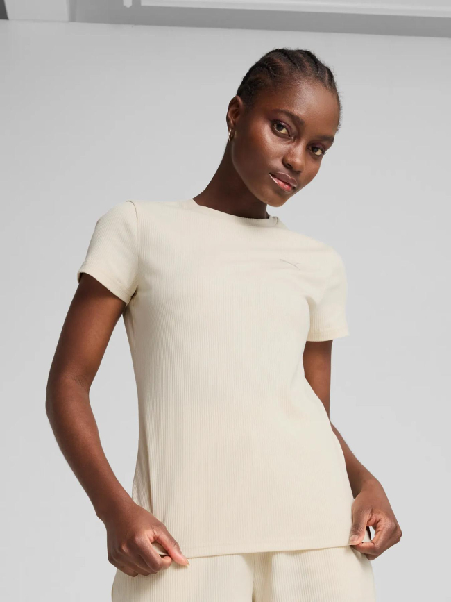 T-shirt à manches courtes côtelé ess elevated beige femme - Puma