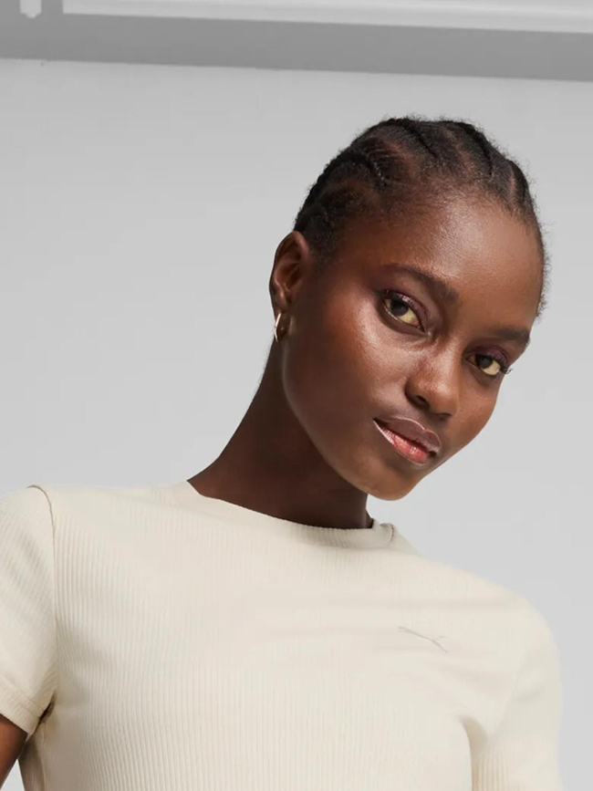 T-shirt à manches courtes côtelé ess elevated beige femme - Puma