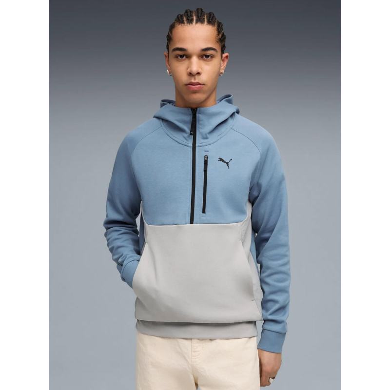 Sweat à capuche demi-zip pumatech bleu et gris homme - Puma