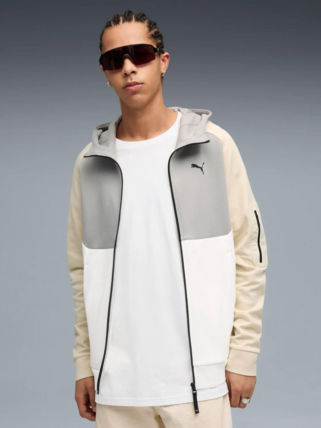 Sweat à capuche pumatech gris et blanc homme - Puma