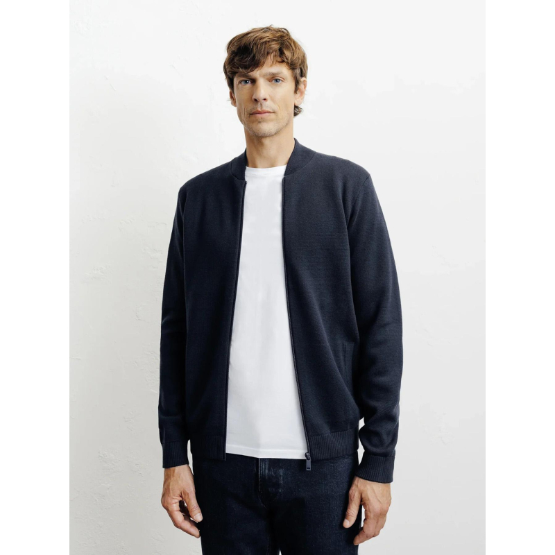 Cardigan zippé col teddy bleu marine homme - Izac