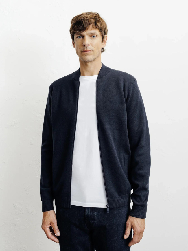 Cardigan zippé col teddy bleu marine homme - Izac