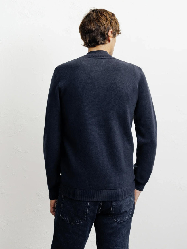 Cardigan zippé col teddy bleu marine homme - Izac