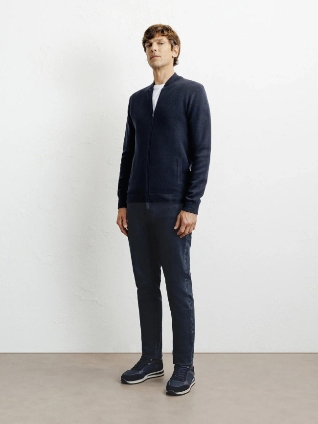 Cardigan zippé col teddy bleu marine homme - Izac