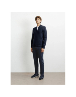 Cardigan zippé col teddy bleu marine homme - Izac