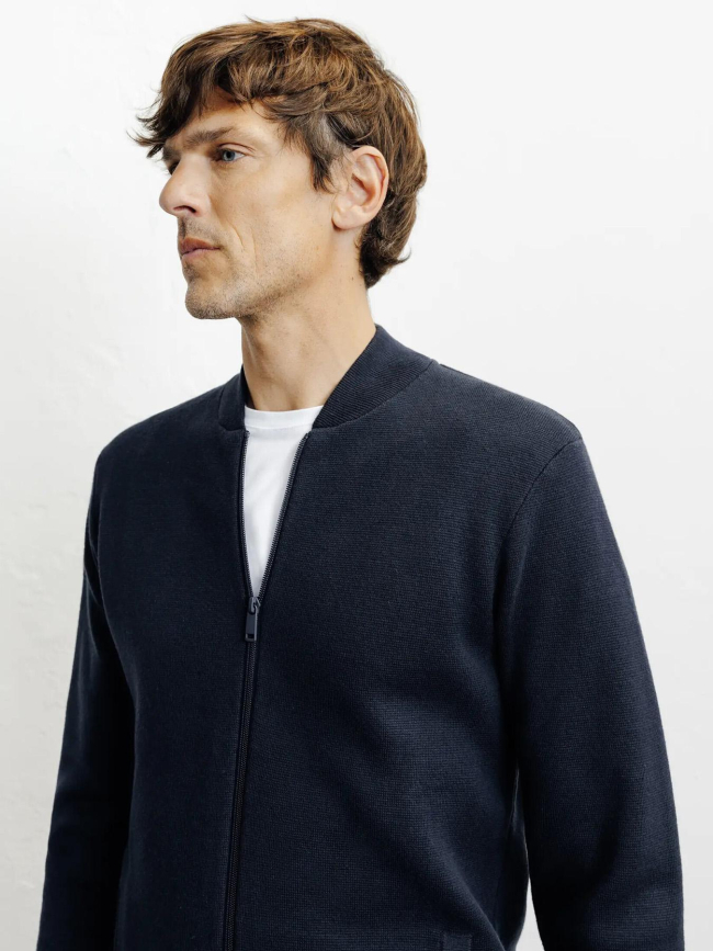 Cardigan zippé col teddy bleu marine homme - Izac