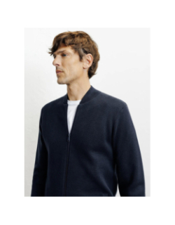 Cardigan zippé col teddy bleu marine homme - Izac