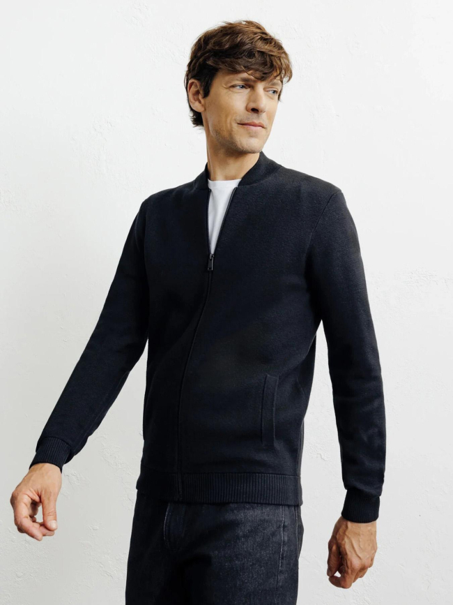 Cardigan zippé col teddy noir homme - Izac