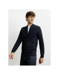 Cardigan zippé col teddy noir homme - Izac