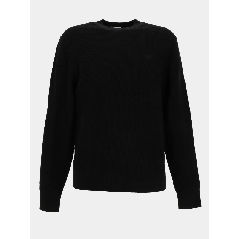 Pull à col rond en coton texturé noir homme - Calvin Klein