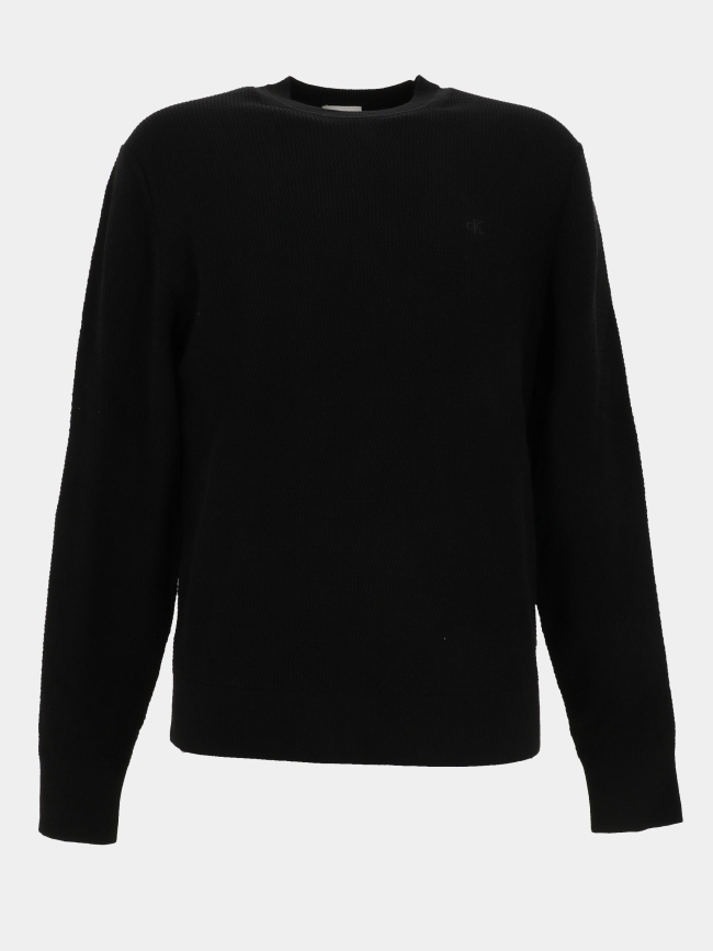 Pull à col rond en coton texturé noir homme - Calvin Klein
