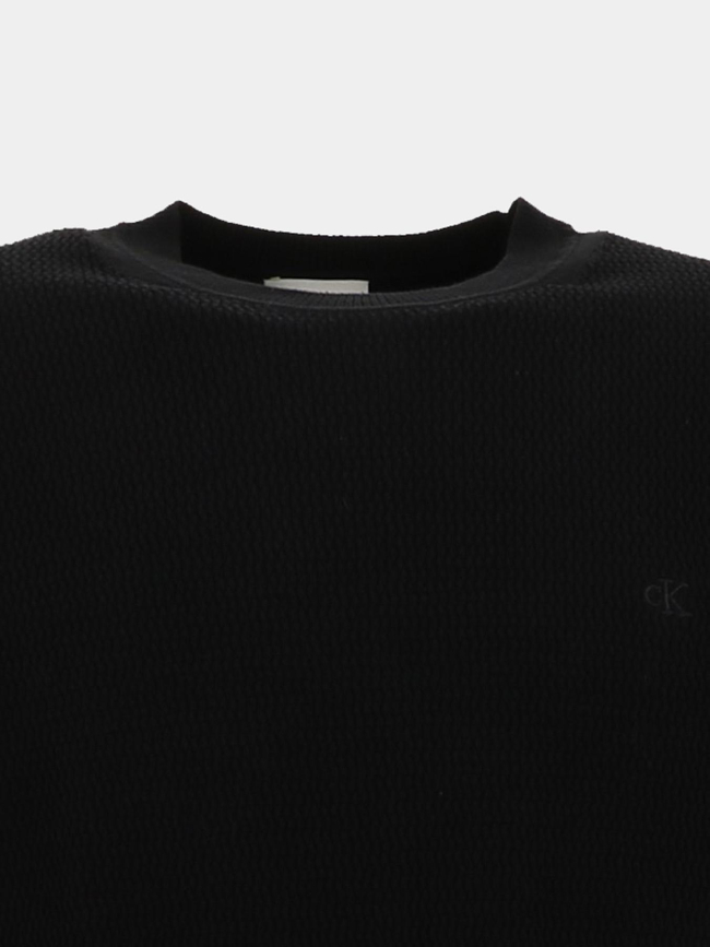Pull à col rond en coton texturé noir homme - Calvin Klein