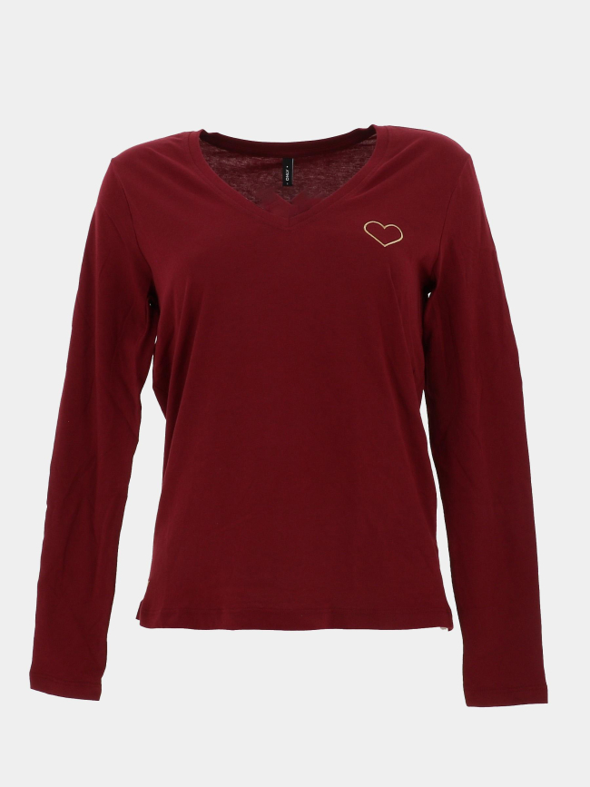 T-shirt col v noomi bordeaux femme - Only