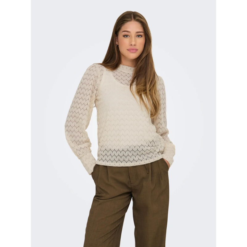 Top à manches longues en dentelle beige femme - JDY