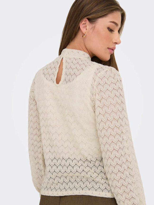 Top à manches longues en dentelle beige femme - JDY