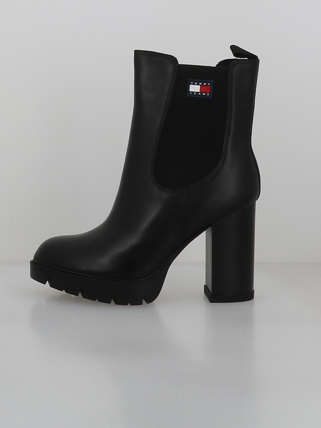 Bottines chelsea en cuir crantées à talon carré noir femme - Tommy Jeans