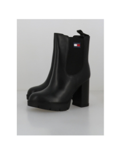 Bottines chelsea en cuir crantées à talon carré noir femme - Tommy Jeans