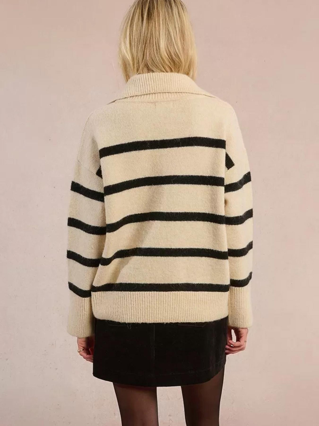 Pull polo rayé beige et noir femme - Molly Bracken