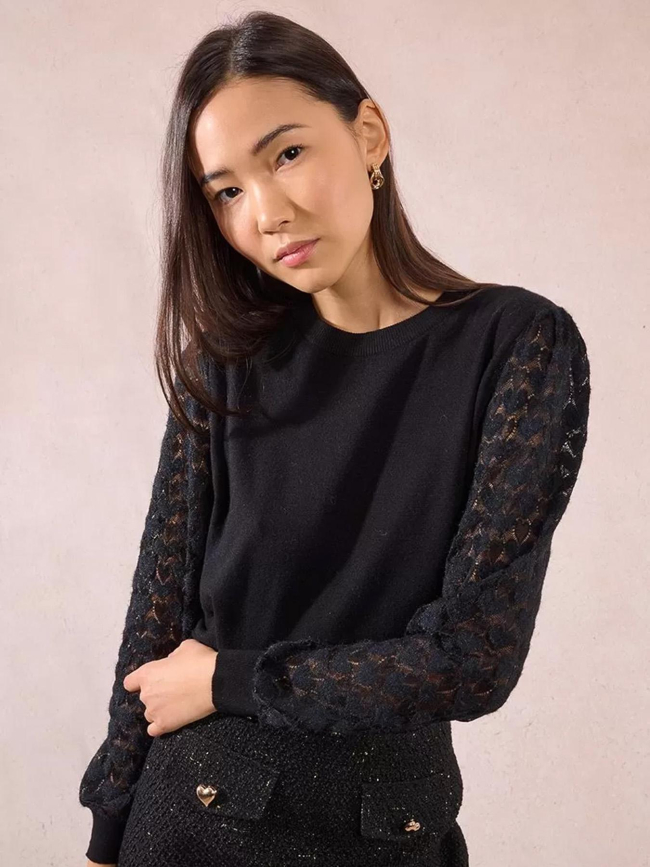 Pull en maille à manches fantaisies noir femme - Molly Bracken