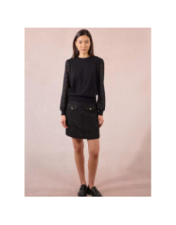 Pull en maille à manches fantaisies noir femme - Molly Bracken