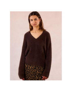 Pull à col en v dentelé marron femme - Molly Bracken