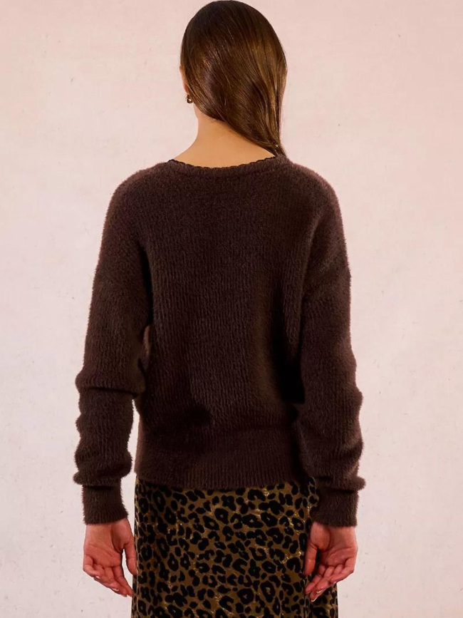 Pull à col en v dentelé marron femme - Molly Bracken