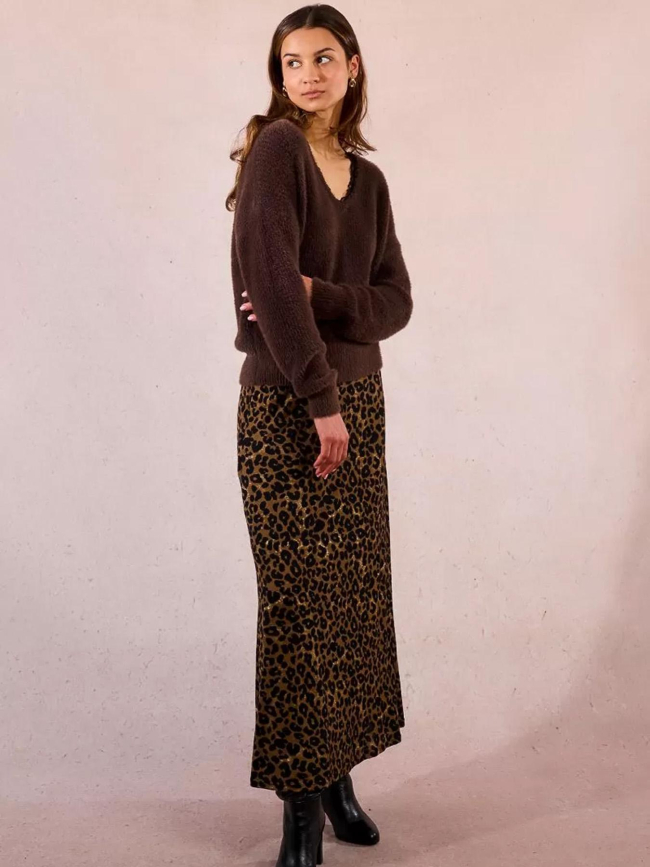 Pull à col en v dentelé marron femme - Molly Bracken