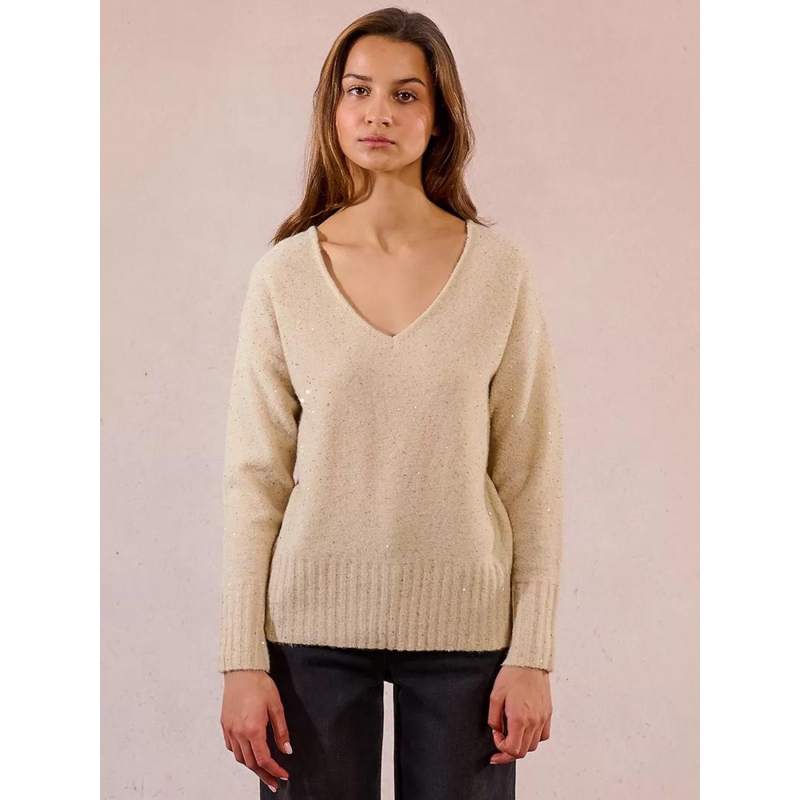 Pull droit en maille à sequins beige femme - Molly Bracken
