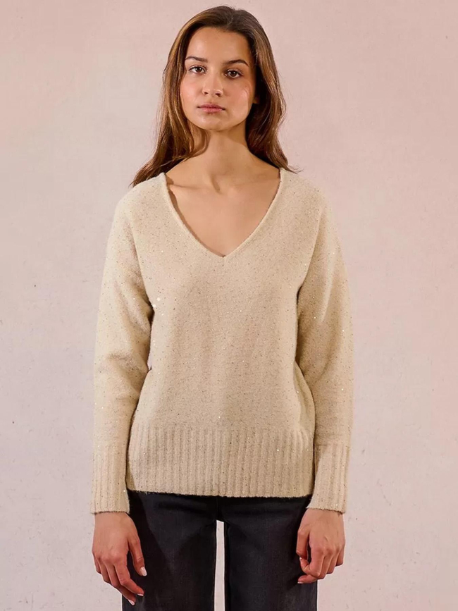 Pull droit en maille à sequins beige femme - Molly Bracken