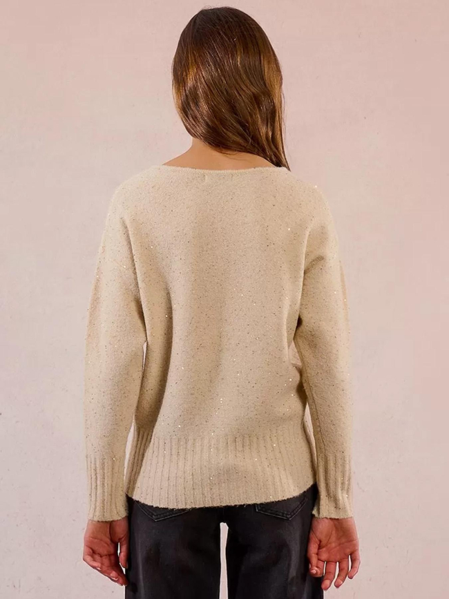 Pull droit en maille à sequins beige femme - Molly Bracken