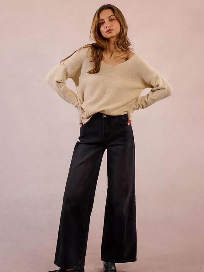 Pull droit en maille à sequins beige femme - Molly Bracken