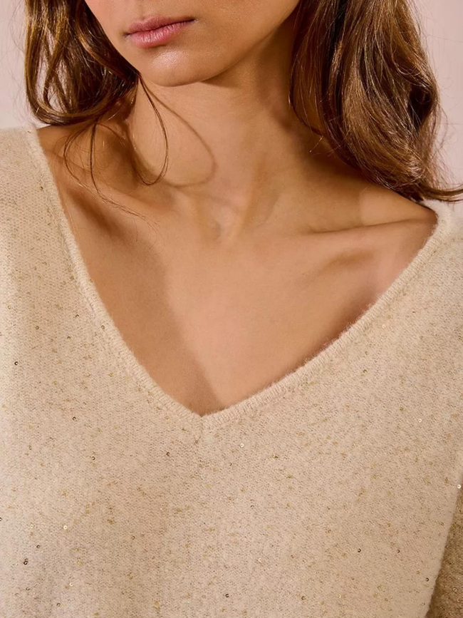 Pull droit en maille à sequins beige femme - Molly Bracken