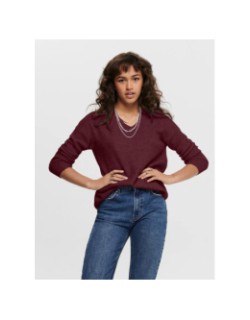 Pull col v camilla bordeaux femme - Only