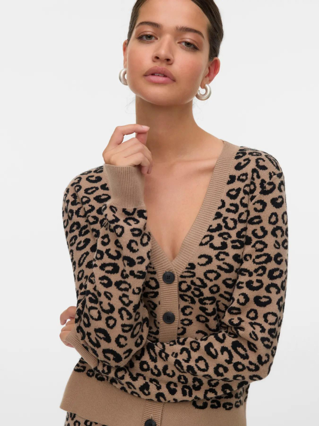 Gilet cardigan léopard nancy marron femme - Vero Moda